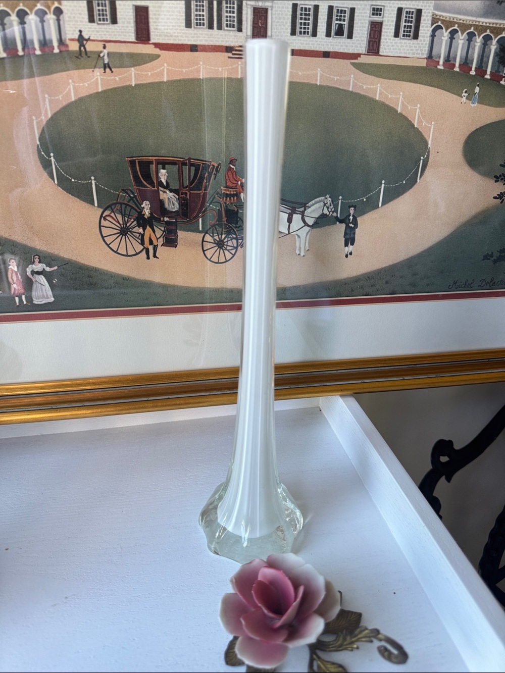 White Glass Bud Vase - Elegant Tall Stem Vase